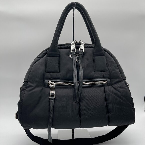 Prada Bomber Quilted Hand Shoulder 2-way Bag Logo Nylon Black (164135) - Picture 1 of 7